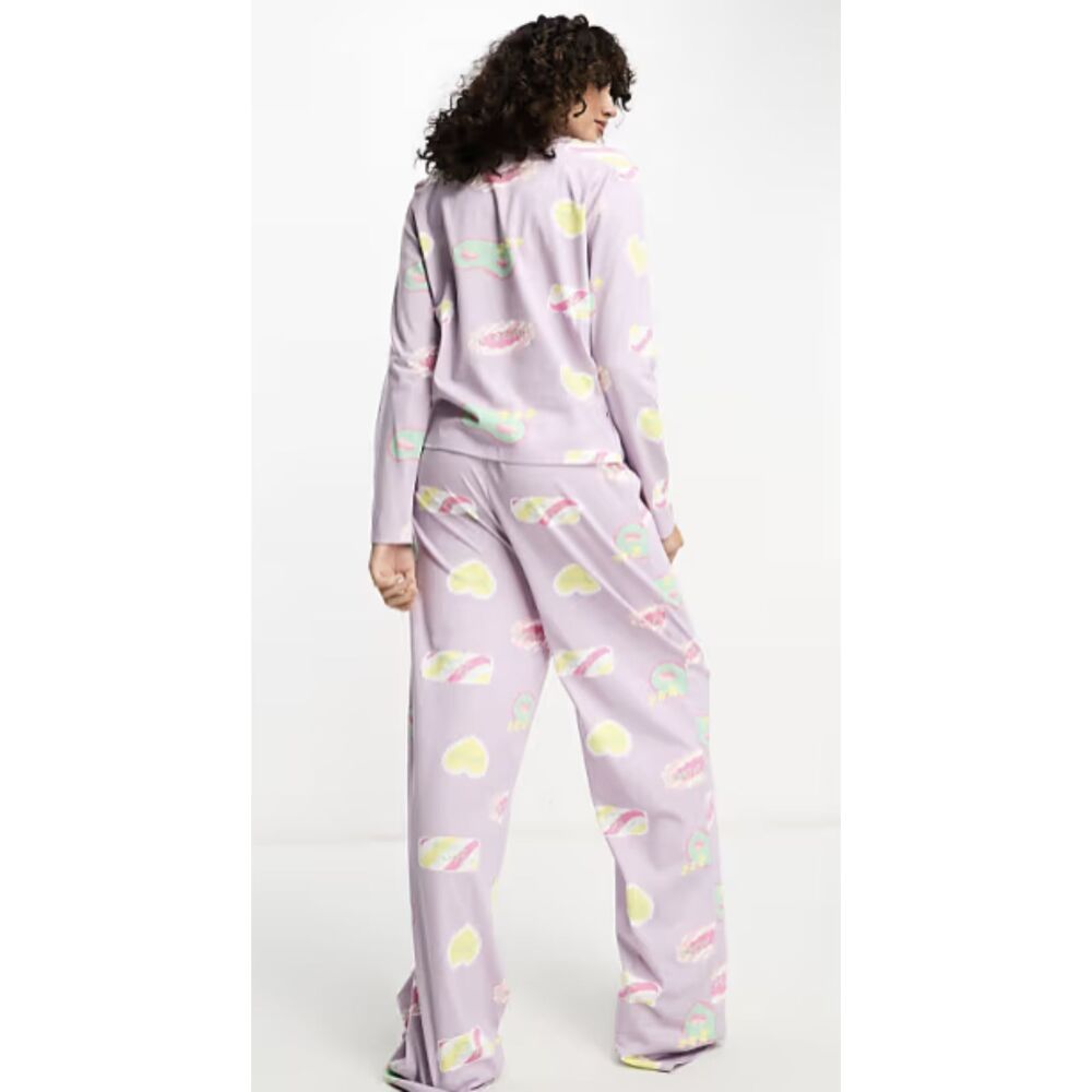 asos design tall daydream long sleeve pajamas lilac medium - Picture 5 of 6